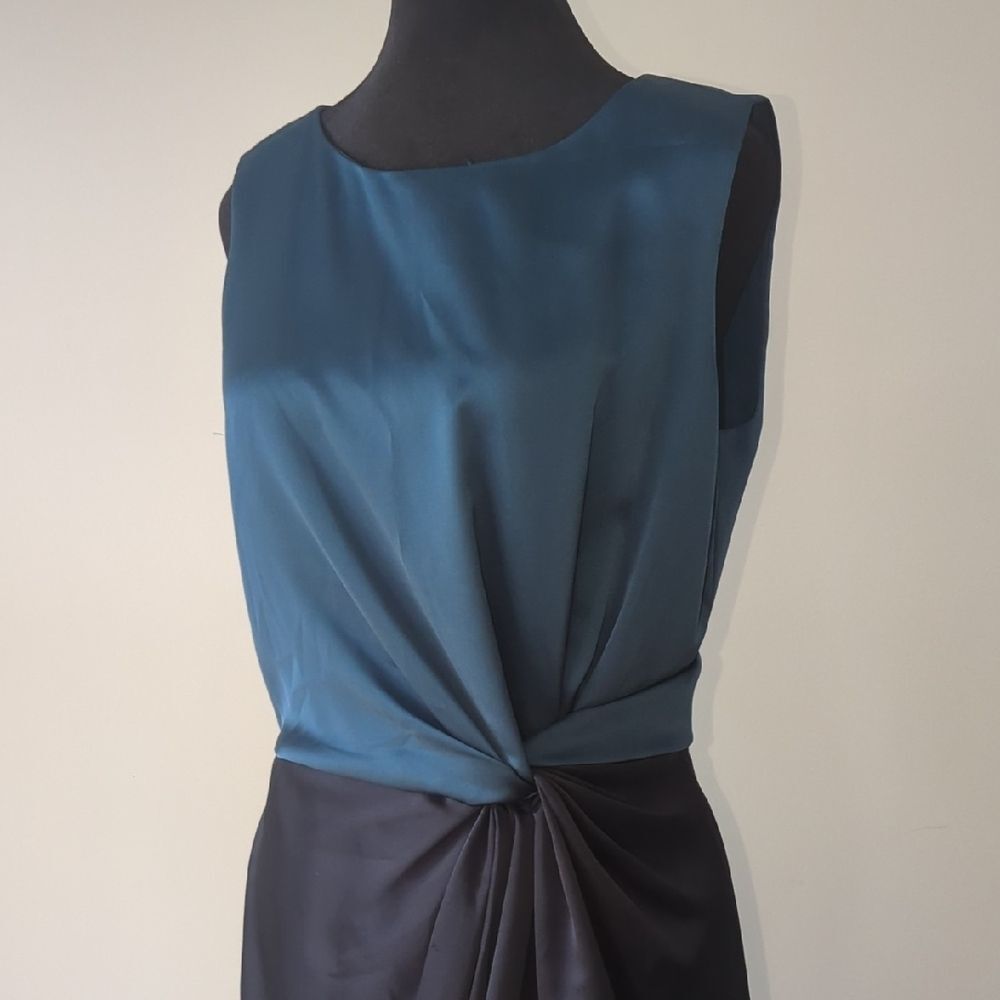 Halston Heritage Satin Blue Sleeveless Dress Size 8